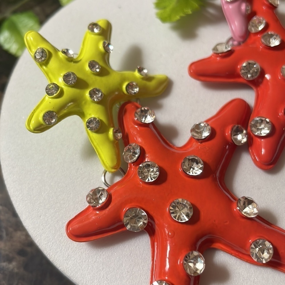 Starfish Rhinestone Drop Earrings - Picture 11 of 14